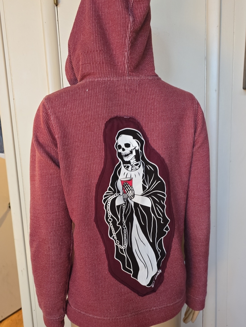 Upcycled Red Solo Cup Virgin Mary hoodie
